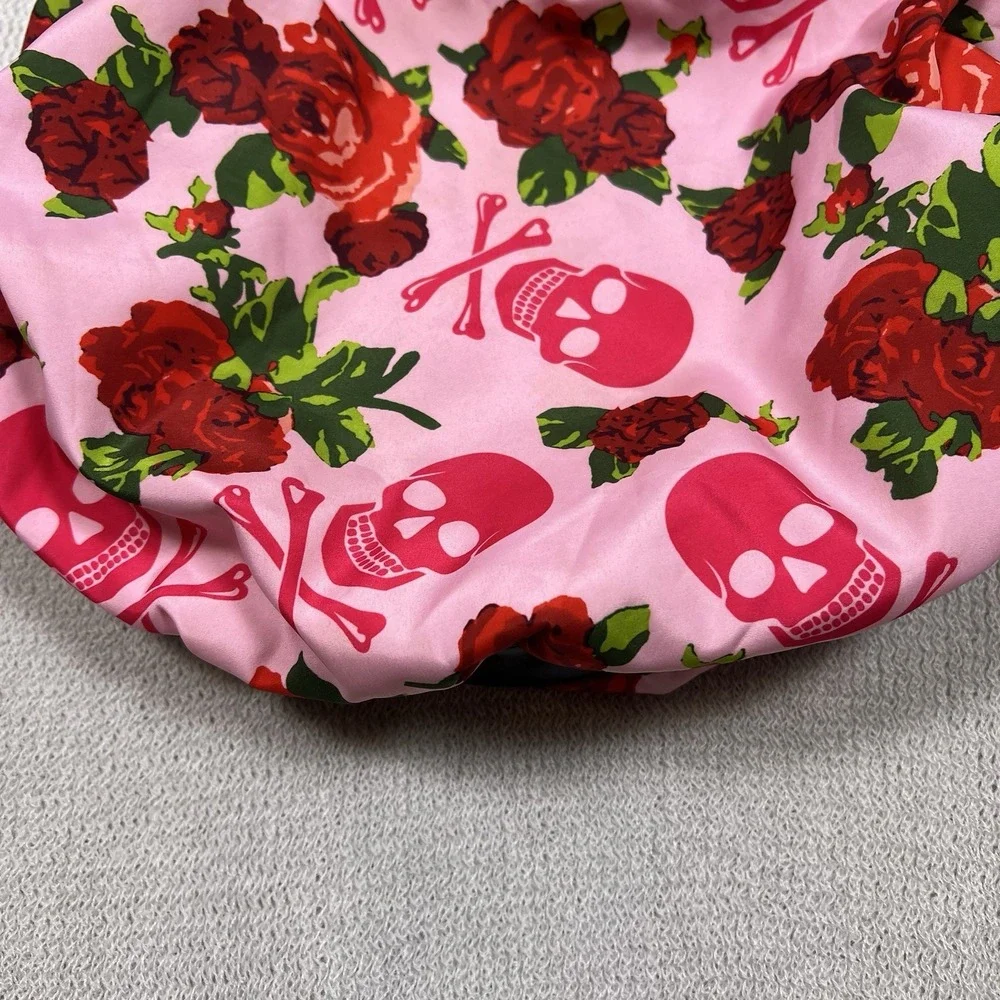 Betseyville Pink Skull Rose Print Hobo Shoulder Bag Studded Accents Y2K Emo Goth
